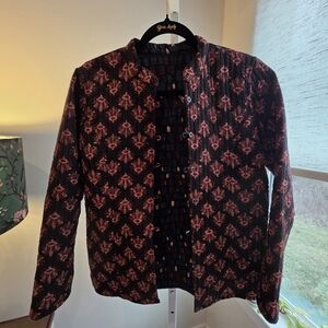 Reversible Black Printed Quilted Jacket w/Pink Floral Print Boho Peasant